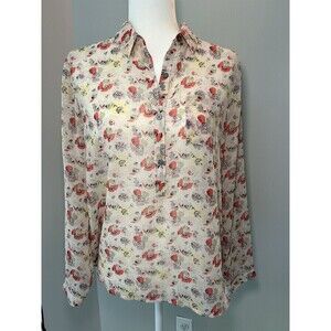 LOFT Floral Floral Sheer Button Up Medium Petite